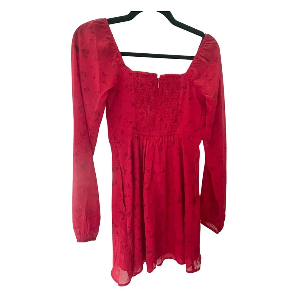 Hollister Red Flocked Chiffon Ruched Sweetheart Mini Dress - XS - Picture 3 of 5